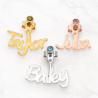 Plated Name and Birthstone Front/ Back Earrings