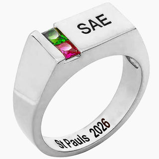 Men's Silver Plated Engraved Square Stone Signet Freestyle Class Ring