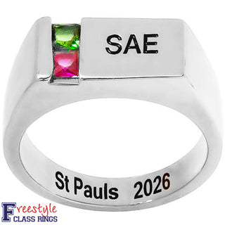 Men's Silver Plated Engraved Square Stone Signet Freestyle Class Ring