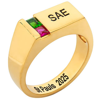 Men's 14K Gold Plated Engraved Square Stone Signet Class Ring