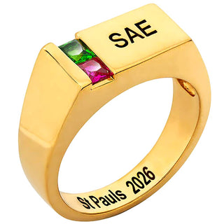 Men's 14K Gold Plated Engraved Square Stone Signet Freestyle Class Ring