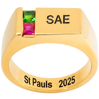 Men's 14K Gold Plated Engraved Square Stone Signet Class Ring