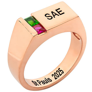 Men's 14K Rose Gold Plated Engraved Square Stone Signet Class Ring