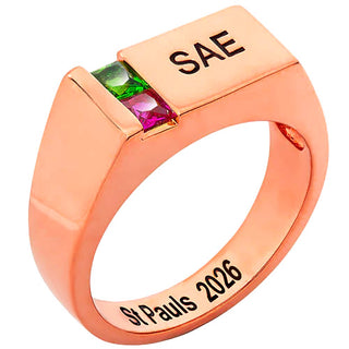 Men's 14K Rose Gold over Sterling Engraved Square Stone Signet Freestyle Class Ring