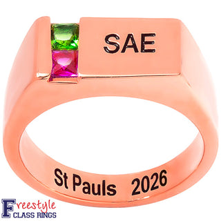 Men's 14K Rose Gold over Sterling Engraved Square Stone Signet Freestyle Class Ring
