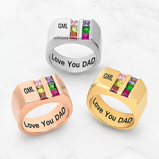 14K Rose Gold Plated Engraved Double Row Birthstones Signet Ring
