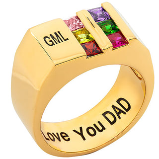 14K Gold Plated Engraved Double Row Birthstones Signet Ring