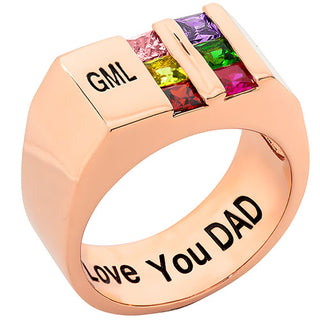 14K Rose Gold Plated Engraved Double Row Birthstones Signet Ring