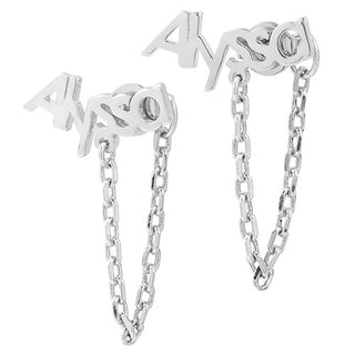 Silver Plated Personalized Name Crawler Button with Chain Loop Earring