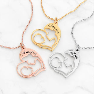 Personalized Mother and Child Heart Necklace