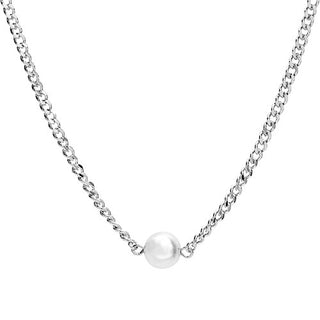 Birthstone Pearl Station Curb Chain Necklace