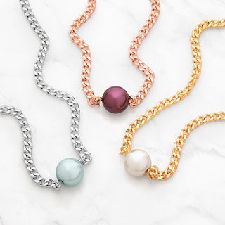 Birthstone Pearl Station Curb Chain Necklace