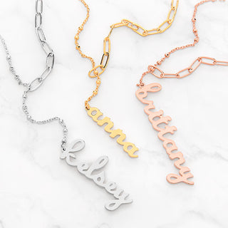 Lowercase Script Mixed Chain Adjustable Y-Necklace