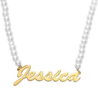 Hollywood Script Name Glass Pearl Necklace