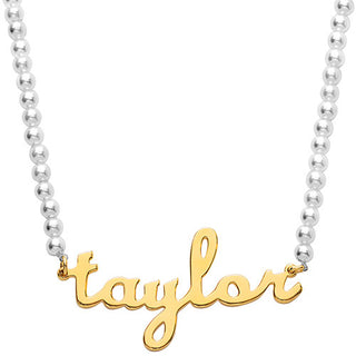 Lowercase Script Name Shell Pearl Necklace
