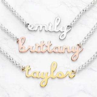 Lowercase Script Name Shell Pearl Necklace