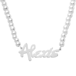 Bold Script Name Glass Pearl Necklace