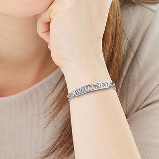 Personalized Plaque Name Frozen Oval Link Chain Cuff Bracelet