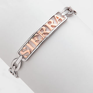 Personalized Plaque Name Frozen Paperclip Chain Cuff Bracelet