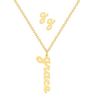 Sterling Silver Lowercase Script Name Necklace and Initial Earring Set