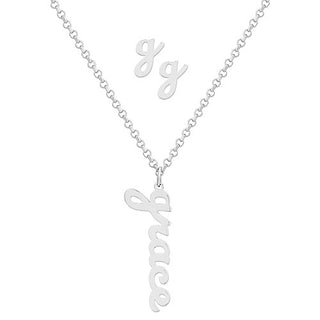 Sterling Silver Lowercase Script Name Necklace and Initial Earring Set