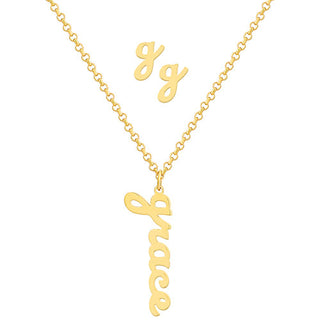 Lowercase Script Name Necklace and Initial Earring Set