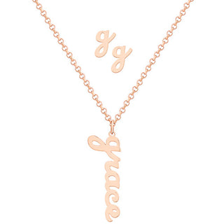 Lowercase Script Name Necklace and Initial Earring Set