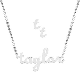 Sterling Silver Lowercase Script Name Necklace and Initial Earring Set