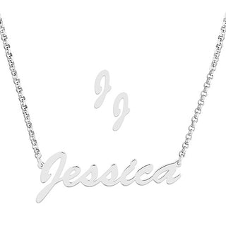 Sterling Silver Hollywood Script Name Necklace and Initial Earring Set