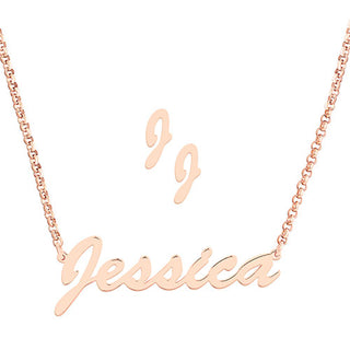 Sterling Silver Hollywood Script Name Necklace and Initial Earring Set