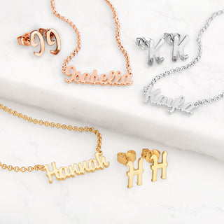Petite Script Name Necklace and Initial Earring Set