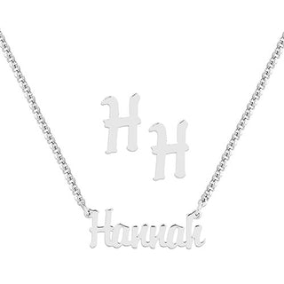 Sterling Silver Petite Script Name Necklace and Initial Earring Set