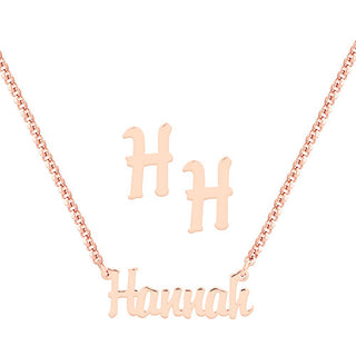 Sterling Silver Petite Script Name Necklace and Initial Earring Set
