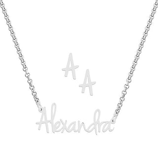 Sterling Silver Petite Script Name Necklace and Initial Earring Set