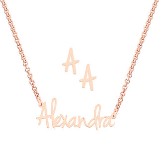 Sterling Silver Petite Script Name Necklace and Initial Earring Set