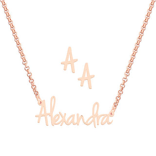 Petite Script Name Necklace and Initial Earring Set