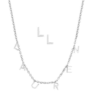 Sterling Silver Dainty Name Choker and Initial Earring Set