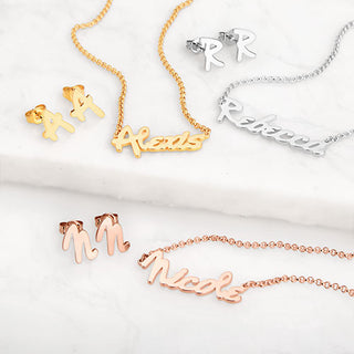 Bold Script Name Necklace and Initial Earring Set