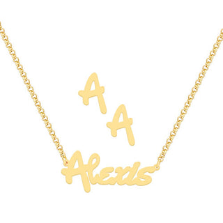 Sterling Silver Bold Script Name Necklace and Initial Earring Set