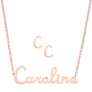 Sterling Silver Script Name Necklace and Initial Earring Set