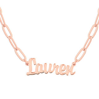 Plated Petite Script Name Paperclip Chain Necklace