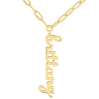 Plated Lowercase Script Vertical Name Paperclip Chain Necklace