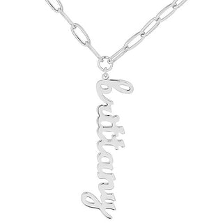 Plated Lowercase Script Vertical Name Paperclip Chain Necklace