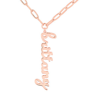 Plated Lowercase Script Vertical Name Paperclip Chain Necklace