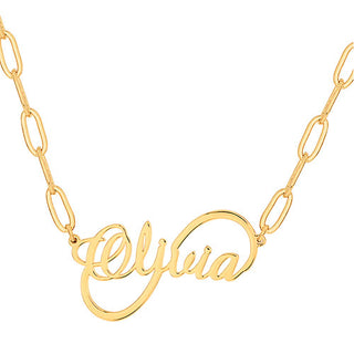 Plated Script Name Infinity Paperclip Chain Necklace