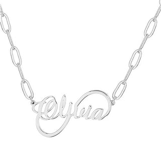 Plated Script Name Infinity Paperclip Chain Necklace