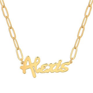 Plated Bold Script Name Paperclip Chain Necklace