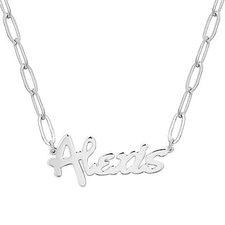 Plated Bold Script Name Paperclip Chain Necklace