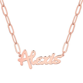 Plated Bold Script Name Paperclip Chain Necklace