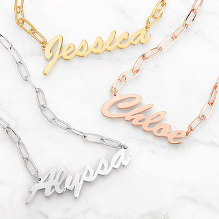 Plated Hollywood Script Name Paperclip Chain Necklace